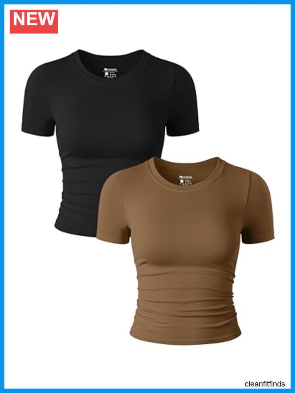 2 Piece Short Sleeve Crew Neck Ruched Stretch Fitted Tee Crop Tops